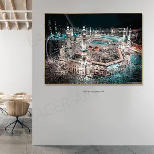 Modern Luxury Islam Decorative Picture Living Room Masjid Paintings Mosque Night Landscape Prints Crystal Porcelain Wall Art