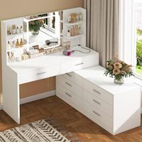 Coiffeuse moderne blanche SENYU avec miroir éclairé et tiroirs de rangement pour chambre à coucher