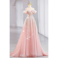 Robe de soirée rose fantaisie pour femme, haut de gamme, luxe léger, tenue de fiançailles, toast, longue, slim, look de mariée, empire, mignonne