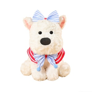 Peluche West Highland White Terrier, adorable chiot, oreiller, écharpe à nœud, design féminin, 32 cm, rembourrage en coton, anti-stress, cadeau d'anniversaire - Product Image 1