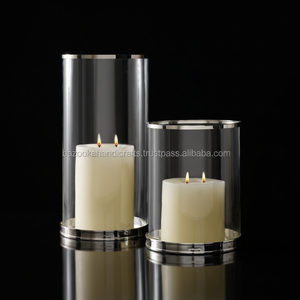 Hurricane moderne en argent, hurricane décoratif, porte-bougie pilier, porte-bougie pilier haut - Product Image 1