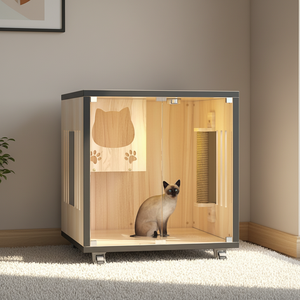 Villa di Lusso per Gatti per Negozi di Animali e Cliniche Veterinarie, Dimensioni e Colori Personalizzabili, Casetta per Gatti in Legno con Motivi Animali per Soggiorno - Product Image 1