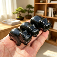 Figurine d'hippopotame en obsidienne argentée naturelle sculptée à la main, artisanat en pierre précieuse, décoration de table pour la maison, cadeau