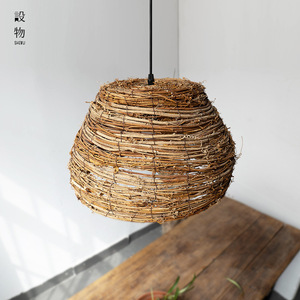 Lampe suspendue en rotin, 40cm, lustre Led rond à lumière chaude pour salon, chambre à coucher, Style Zen - Product Image 4