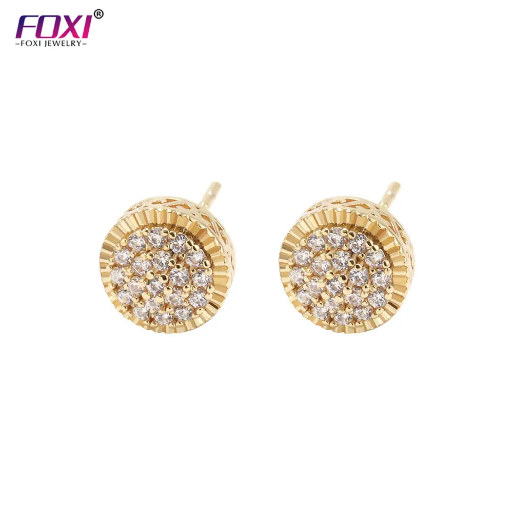 2022 High Quality Round Ear Studs Wholesale Copper 18K Gold Plated Earrings Micro Insert Diamond Ice Out Ear Stud For Men Women