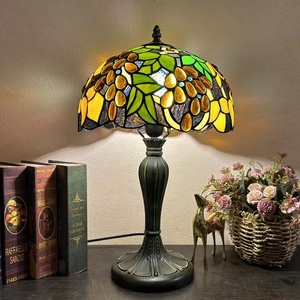 Lámpara de Mesa Estilo Tiffany LongHuiJing de 12 Pulgadas - Pantallas de Vidrio con Diseño de Uvas Vintage para Iluminación de Escritorio - Product Image 1