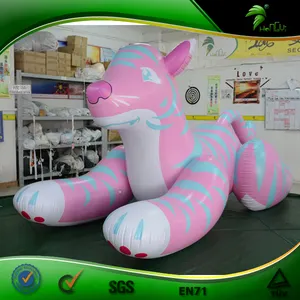 Riesige aufblasbare rosa Tiger puppe für erwachsene aufblasbare liegende Cartoon Animal Pool Float Toys