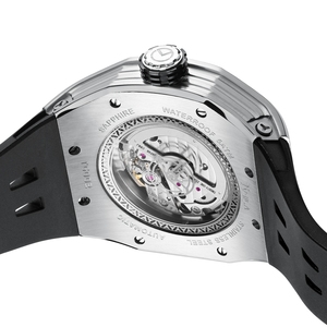 Montre sport automatique personnalisée Tonneau 44MM, boîtier en acier, bracelet en silicone, verre saphir, montres mécaniques squelette de luxe pour hommes - Product Image 5
