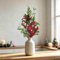 Weihnachtsdekoration Rote Beeren Tannenzapfen Grünzeug 60cm 23,6 Zoll Künstlicher Kiefernzweig für Feiertagsdekoration Großhandel