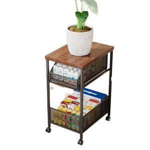 Storage <b>Cart</b> With Wooden Top And Metal Mesh Shelves For Living Room Or Bedroom Use - Product Image 5