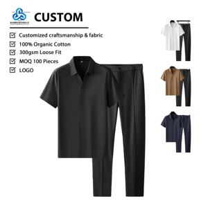 <span class=keywords><strong>Conjunto</strong></span> de Camisa y Pantalón de Tela Lisa con Logotipo Personalizado, Estilo Minimalista, Casual de Negocios, para Exhibición Coordinada - Product Image 1