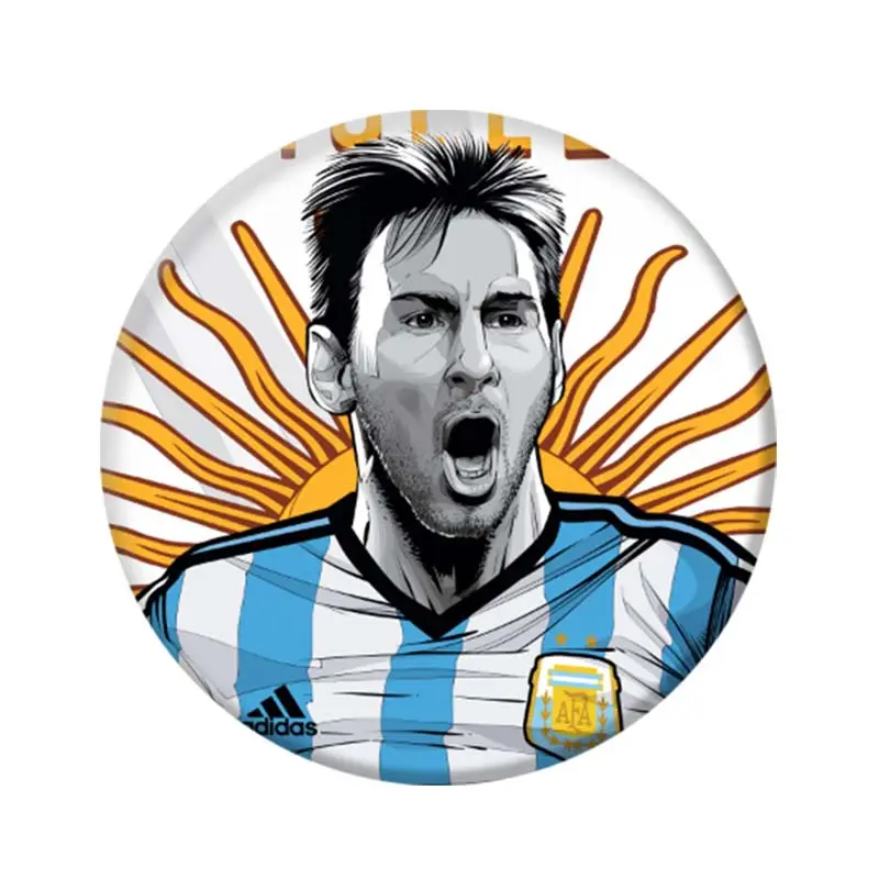 Insignia de botón de hojalata Messi Cristiano Ronaldo, estrella de fútbol artesanal de Metal personalizada del fabricante