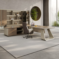 Bureau de direction de style minimaliste italien, finition grain de bois, grand bureau de direction en forme de L, mobilier de bureau