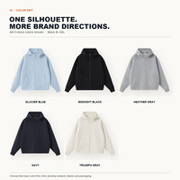 Sudadera con capucha personalizada de algodón y poliéster de alto gramaje con cremallera completa, cuello alto, bordado de silicona, unisex, oversize, transpirable, estilo urbano