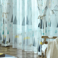 Rideau semi-occultant en polyester imprimé cerf de la forêt et arbre, avec passe-tringle, pour chambre d'enfant et salon