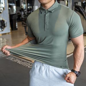 Kemeja Golf <span class=keywords><strong>Polo</strong></span> Aprikot Elastis Kebugaran Otot Ukuran Besar 3XL Kemeja Polos untuk Pria - Product Image 5