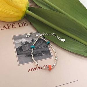 Bracelet en argent sterling Yinruitai S925 avec perles arc-en-ciel pour femmes, bracelet simple fait main avec fragments d'argent irréguliers, bracelet polyvalent - Product Image 2