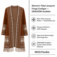 Pull cardigan personnalisé pour femme avec logo, tricoté, manches longues, col polo, motif géométrique, design tendance, hiver, polyester, usine OEM & ODM