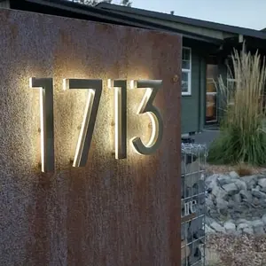 Rainproof Stainless Steel Floating Led Address Sign House Residential Backlit Lighted Numbers Personal Customized