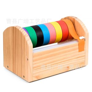 Wooden Tape Cutter With Colorful Rolls <b>Desktop</b> Organizer For Craft And Office Use - Product Image 1