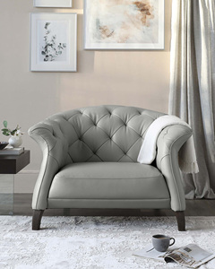Sillón de cuero auténtico gris claro moderno de lujo con cama convertible Pata de madera maciza Terciopelo Madera oscura para sala de estar o Villa - Product Image 6