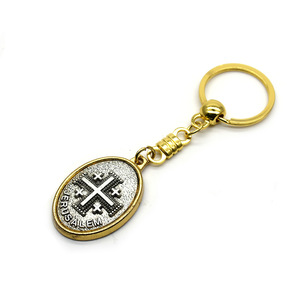 Llavero con Cruz de Jerusalén, Colgante de Metal Dorado de Aleación de Zinc, Joyería de Regalo Portátil, Recuerdo de Viaje - Product Image 1