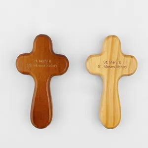 HT 종교 나무 공예 십자가 기독교 십자가 새겨진 손 맞춤 정통 가톨릭 작은 나무 십자가
