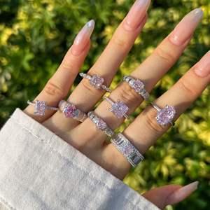 All'ingrosso della fabbrica 8A taglio <span class=keywords><strong>di</strong></span> fiori <span class=keywords><strong>di</strong></span> ghiaccio zircone <span class=keywords><strong>di</strong></span> alta qualità rosa zircone S925 in argento Sterling anello donna gioielli anello a mano Set - Product Image 2