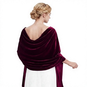 Women Solid Burgundy Velvet <b>Shawl</b> <b>Wrap</b> Long Shoulder Stole for Evening Dress Wedding Party Formal Occasion Wear - Product Image 1