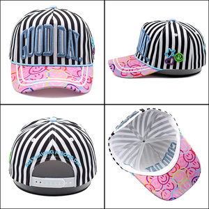 Casquette de baseball brodée 3D « Good Day » mignonne, rayée noir et blanc, avec visière imprimée <span class=keywords><strong>Smiley</strong></span> rose, 5 panneaux, style Y2K, streetwear décontracté - Product Image 3