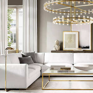 Round LED 2 Tier Chandelier Large Big Brass Chandelier For Living Room Foyer 60" Luxury Gold Crystal Chandelier - Product Image 4
