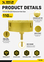 Forets diamantés de 110 mm pour carreaux de céramique vitrifiés, béton et marbre