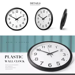 Orologio da parete decorativo in plastica economico da 12 pollici per soggiorno moderno rotondo nero bianco classico semplice orologio personalizzato Slient
