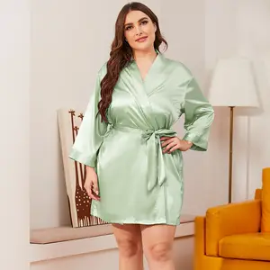 Summer Women Sleepwear Satin Pajamas Silk Satin Women Night Dress Nightgown Robe