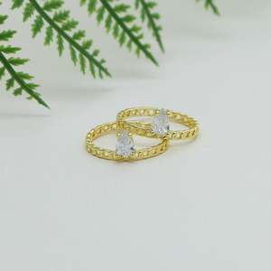 Anillos de Cadena Cubana Chapados en Oro 2026 con Circonitas Brillantes en Forma de Gota de Lluvia, Joyería Eternity - Product Image 2