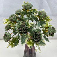 Têtes de bouquet de roses artificielles Austin en soie avec feuilles argentées pour la décoration de vase de mariage