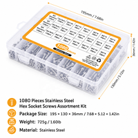 Kit d'assortiment de vis à tête cylindrique 1080 pièces M2.0 M3 M4 en acier inoxydable 304, écrous, rondelles et clés hexagonales pour réparations électroniques et bricolage