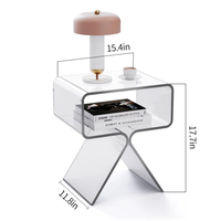 Table d'appoint en acrylique transparent, design à pieds croisés, pour lieux de prise de parole, avec étagère de rangement pour tasses à café et livres, style minimaliste pour la maison