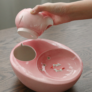 Ceramic Water Fountain For Cats Rounded Shape Automatic Pet Water <b>Dispenser</b> Encourage <b>Drinking</b> Detachable Design - Product Image 2