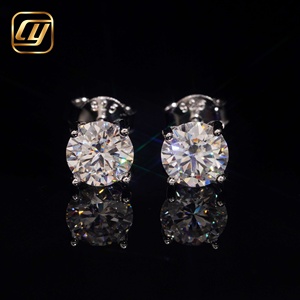 Ensemble de 2 paires de boucles d'oreilles en argent sterling S925 avec moissanite, clous solitaires ronds et boucles d'oreilles créoles demi-pavées, bijoux en diamant VVS - Product Image 3