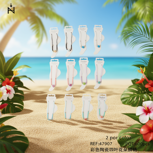 Cavigliera in ceramica colorata a forma di fiore a quattro foglie, gioiello alla moda per donna, 2 pezzi per colore - Product Image 2