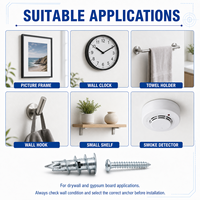 Zinc Plated Metal Drywall Anchors with Screws Self Drilling Wall Plugs for Picture Frames Shelves Towel Holders and Fixtures