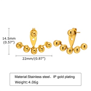 Boucles d'oreilles à clous réglables plaquées or, en acier inoxydable, avec perles, pour femmes - Product Image 6