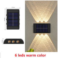 Lampe murale solaire à 8 LED double direction, éclairage chaud blanc vers le haut et vers le bas, lampe solaire extérieure pour clôture de jardin, patio, balcon