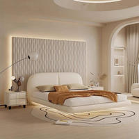 Lit flottant intelligent italien en cuir véritable avec éclairage LED, taille King, pour chambre moderne