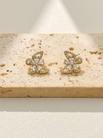 Boucles d'oreilles clous papillon en zircon, un accessoire en laiton élégant et haut de gamme pour les trajets quotidiens