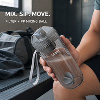 Bouteille d'eau en plastique personnalisable JUNVOY avec logo, gourde shaker anti-fuite avec sangle de transport, gobelets en plastique portables pour le sport et le fitness