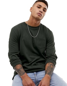 Wholesale Cheap Price Plain T-Shirt With Pocket <b>Round</b> Collar Slim Fit Long Sleeve T-Shirt For Men - Product Image 1