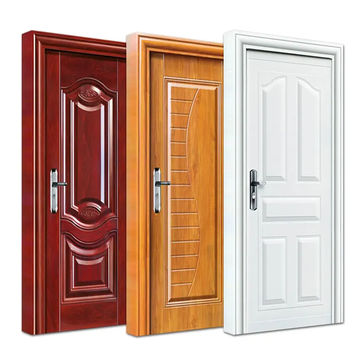 Puertas de metal para interior de hotel y hogar, diseño de puerta de acero de hoja única, HS-SD21, moderno y barato
