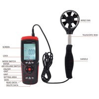 GT8907 QILU Digital USB Anemómetro Multifunción Velocidad del viento y temperatura Probador de aire Termómetro